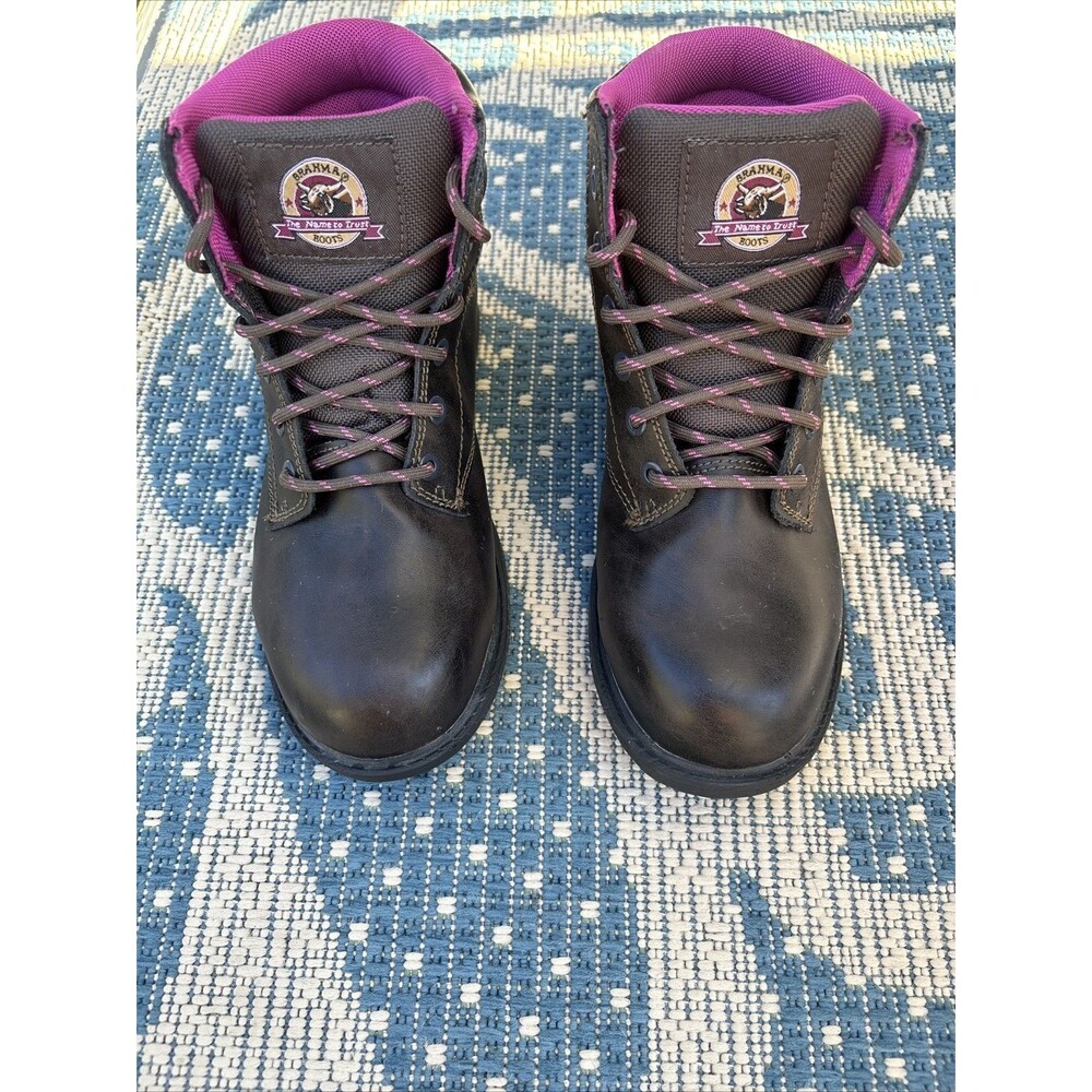 Brahma Women's Steel Toe Boots Sz 6.5 Lace Up  Work Safety ASTM Black Pink